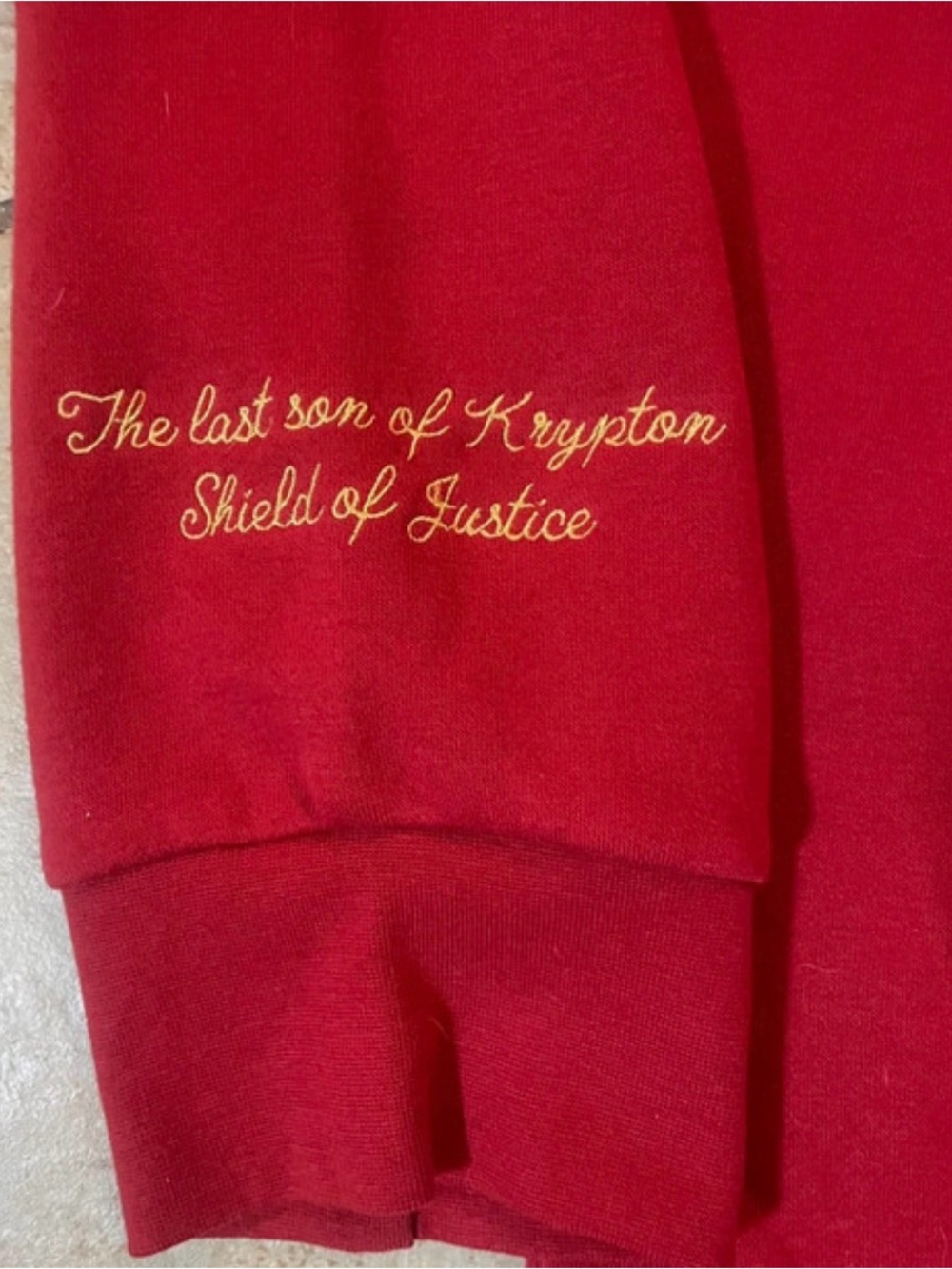 DC Comics Superman Red Crewneck Sweater with White '38' Applique and Blue Trim - Picture 5 of 5